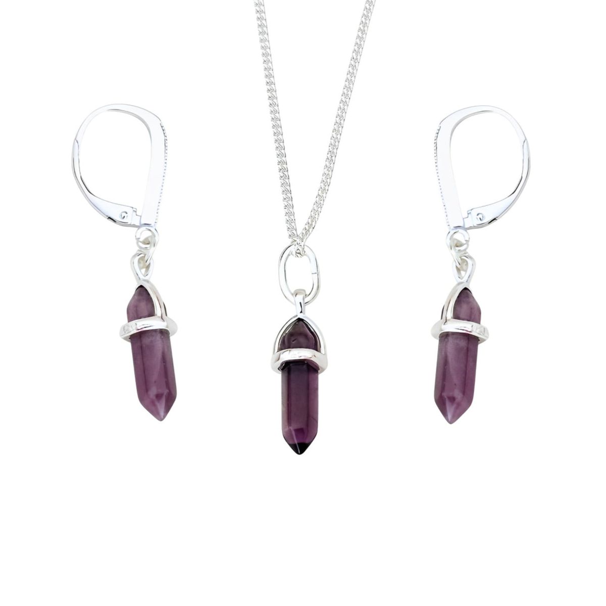 GENERICO - Set Collar y Aretes Cuarzo Amatista Plata