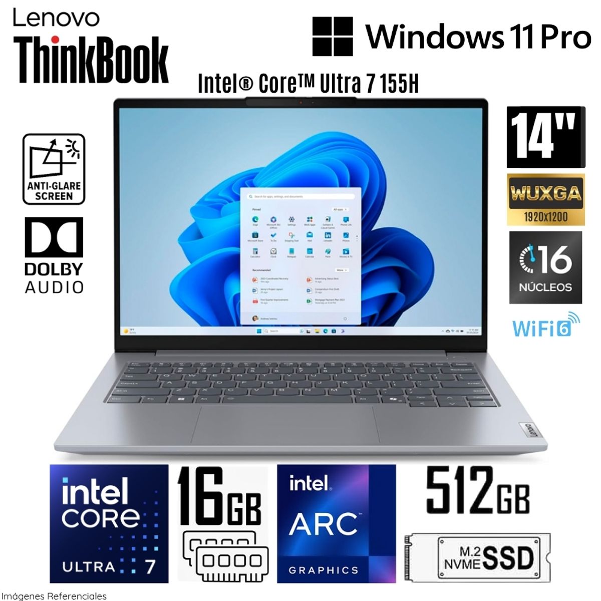 LENOVO - Laptop Lenovo ThinkBook 14 G7 IML Intel Core Ultra 7-155H 16GB DDR5 512GB SSD 14"  WUXGA - 21MR00CJLM