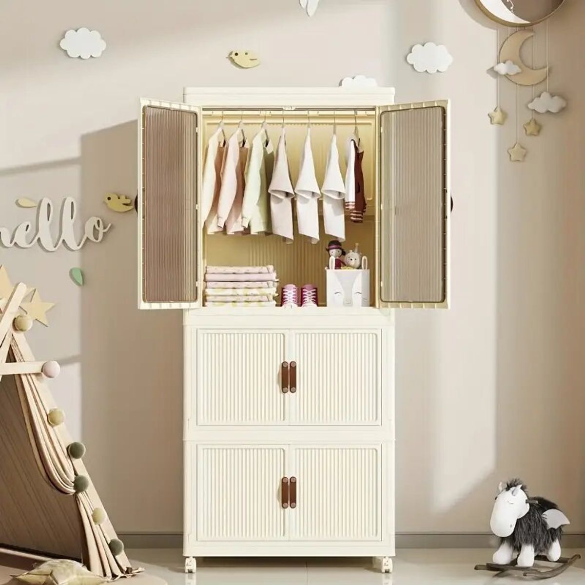 GENERICO - ROPERO 3 CUERPOS -  CREMA