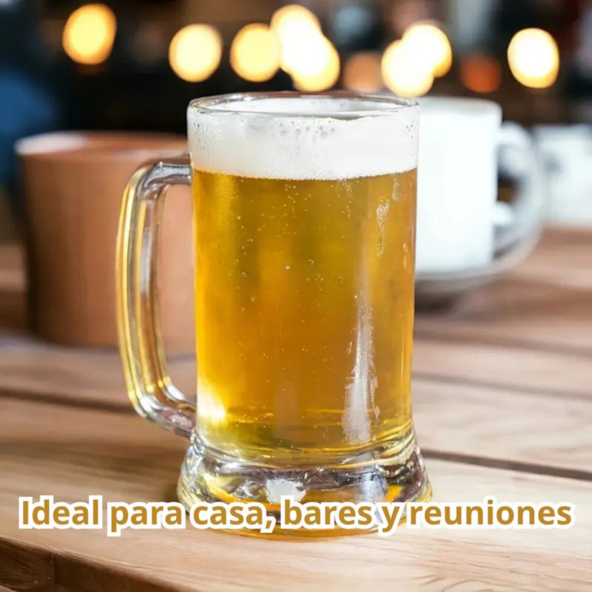 PENTHA - Vaso Cervecero de Vidrio con Asa 490ml Set de 6 Tazas Transparentes