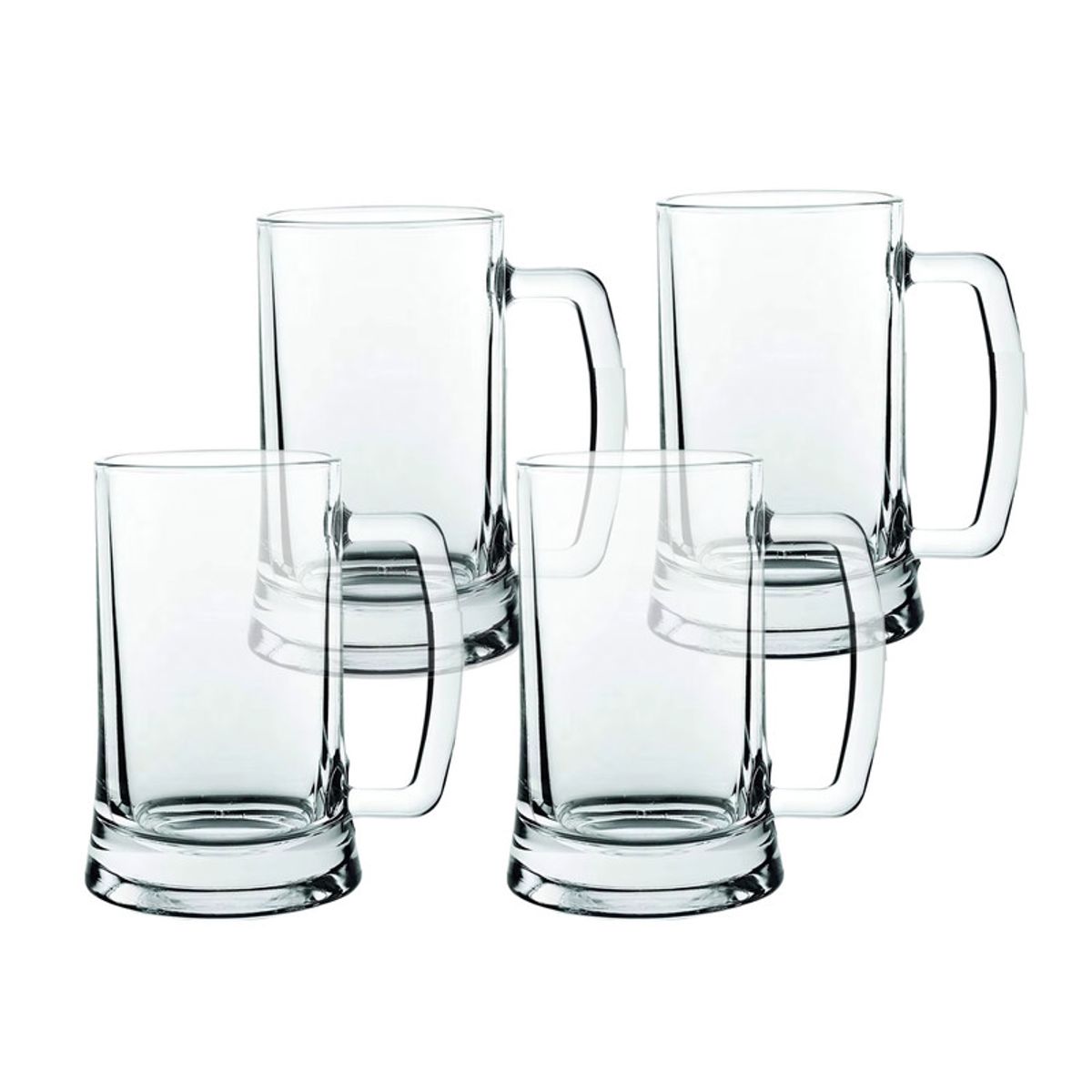 PENTHA - Vaso Cervecero de Vidrio con Asa 490ml Set de 4 Tazas Transparentes