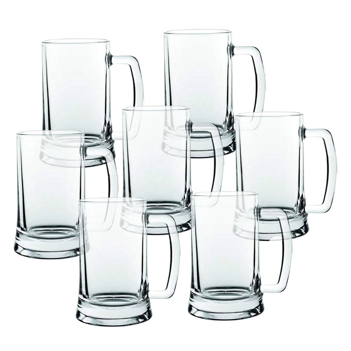 PENTHA - Vaso Cervecero de Vidrio con Asa 490ml Set de 6 Tazas Transparentes