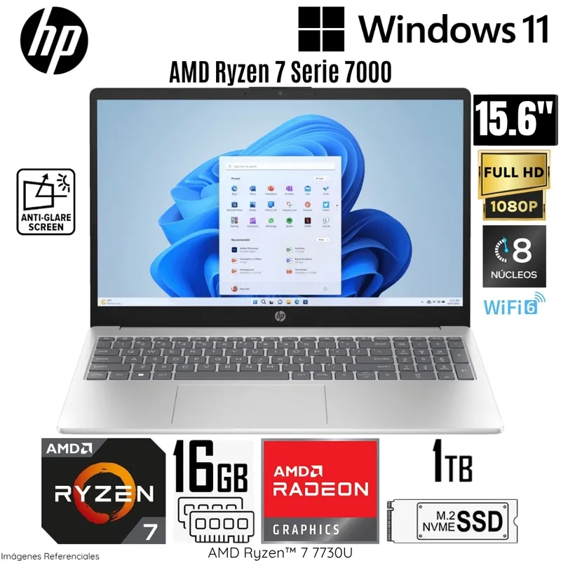 HP - Laptop HP 15-FC0031LA  AMD Ryzen 7-7730U 16GB RAM 1TB SSD 15.6"  FHD Windows 11 Home