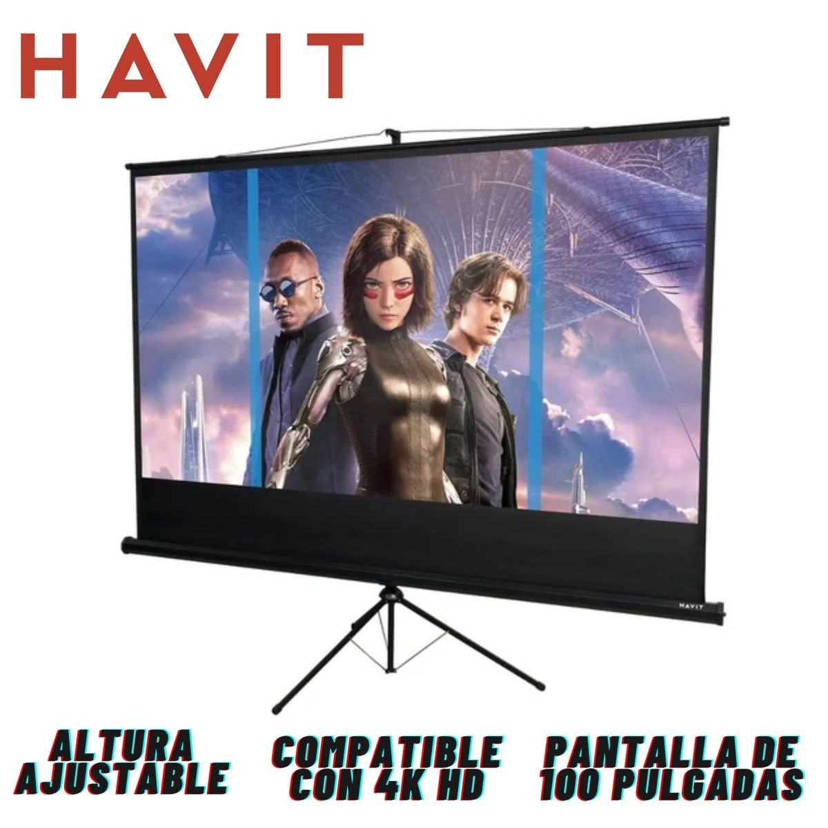 HAVIT - Ecran De Proyección De 100" HAVIT PS 100 Enrollable Incluye Trípode