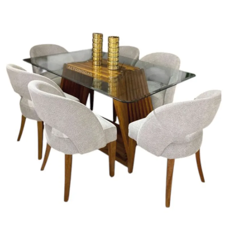 ALTO HOGAR - Juego de Comedor 6 Sillas Clarisse Gris Claro Madera Tornillo