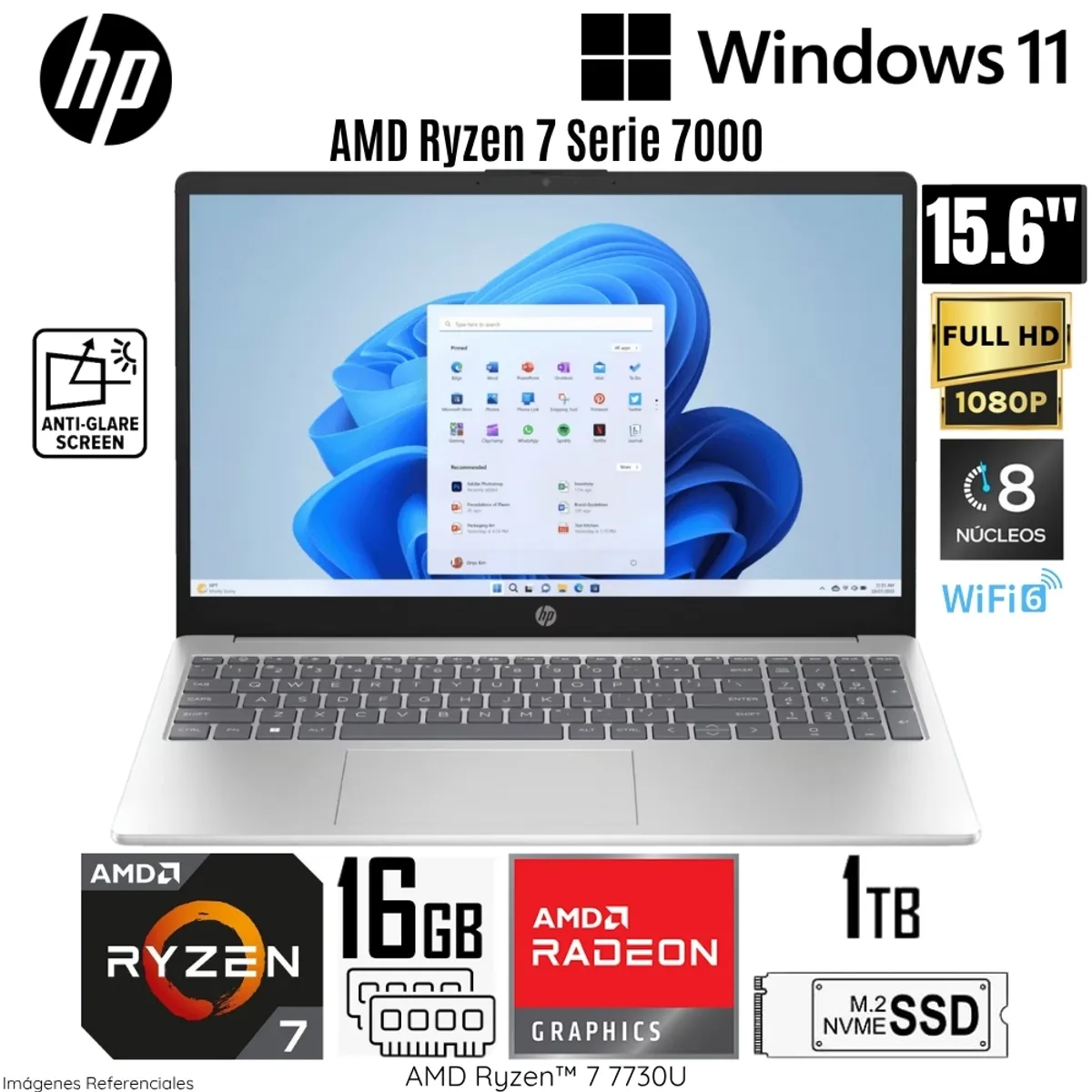 HP - Laptop HP 15-FC0031LA  AMD Ryzen 7-7730U 16GB RAM 1TB SSD 15.6"  FHD Windows 11 Home