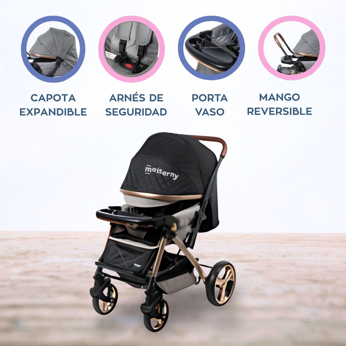 EBABY - Coche Cuna Reversible para Bebé «HARDY» Beige