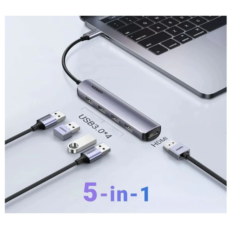 UGREEN - Hub UGREEN 5 en 1 USB-C a 4 puertos USB 3.0 1 HDMI 4K (20197)