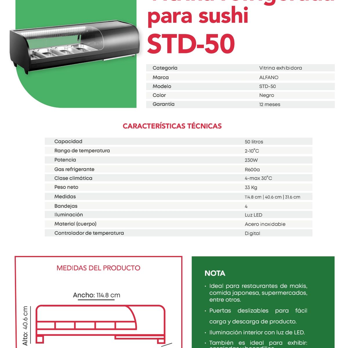 ALFANO - VITRINA REFRIGERADA PARA SUSHI