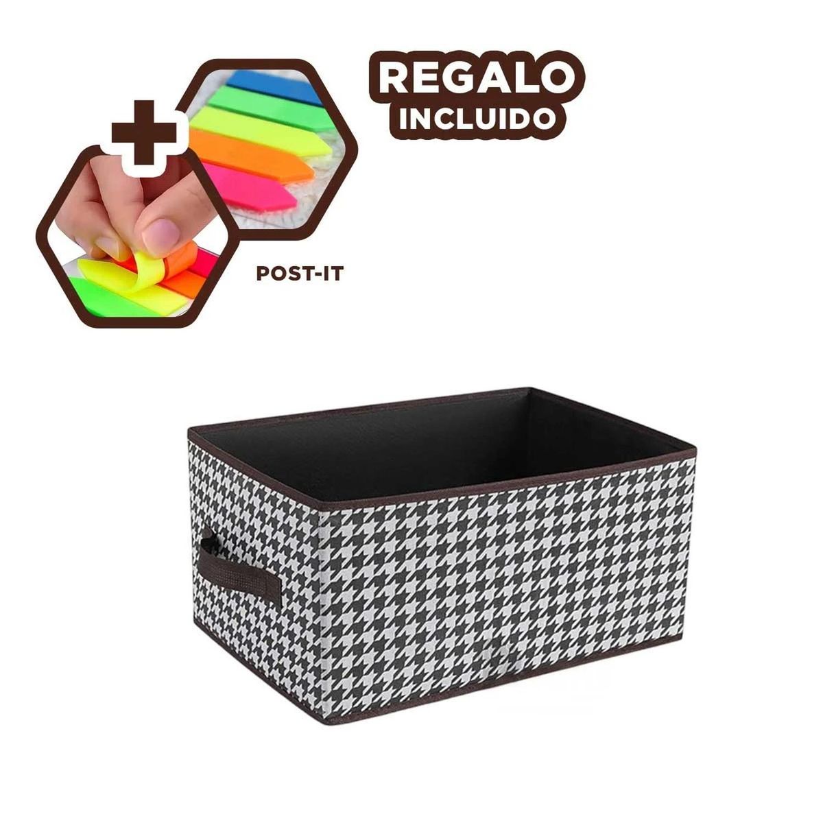 RYBIU IMPORT - Contenedor Guardador de 40X28X20 Marron Y+Post-it Adhesivos