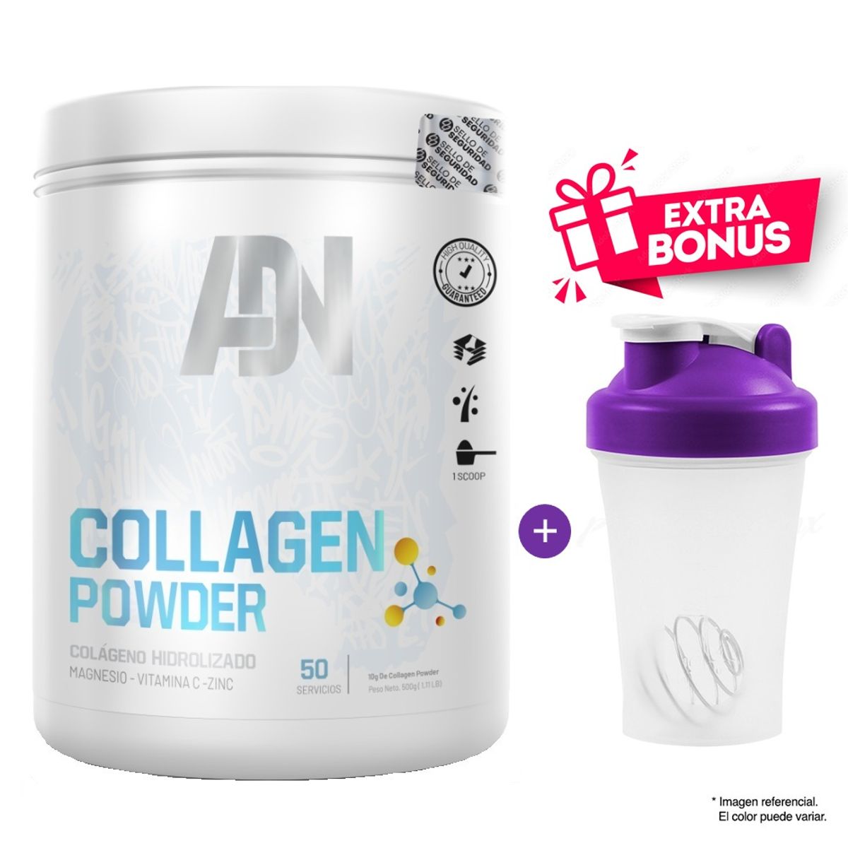 ADN - Colágeno Adn Collagen Powder 500 gr Fruit Punch + Shaker