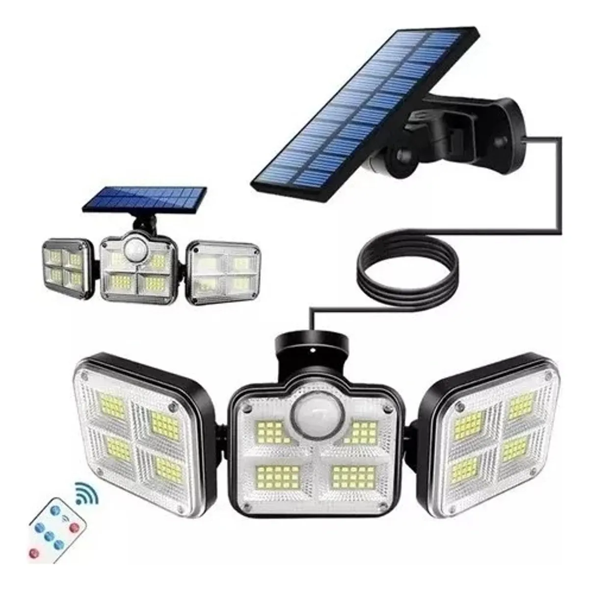 U BUY - Luz Solar Foco Triple Cabezal Con Sensor De Movimientos