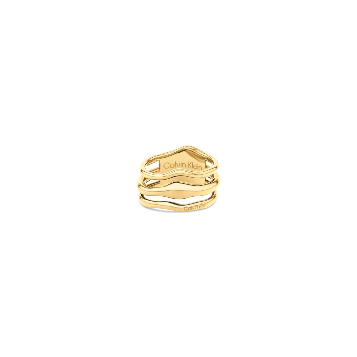 CALVIN KLEIN - Anillo de acero inoxidable dorado