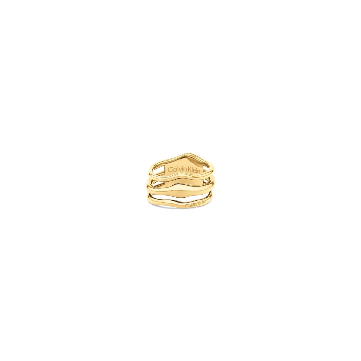 CALVIN KLEIN - Anillo de acero inoxidable dorado