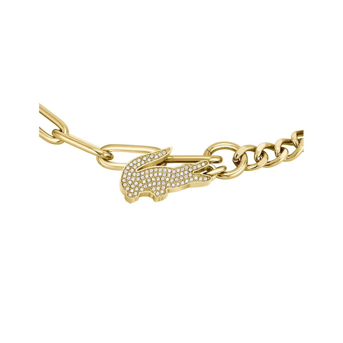 LACOSTE - Pulsera dorada de acero inoxidable con cristales