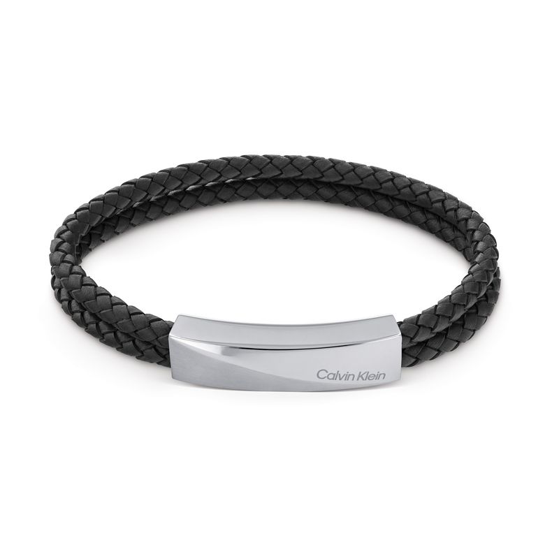 CALVIN KLEIN - Pulsera de acero inoxidable y cuero negro