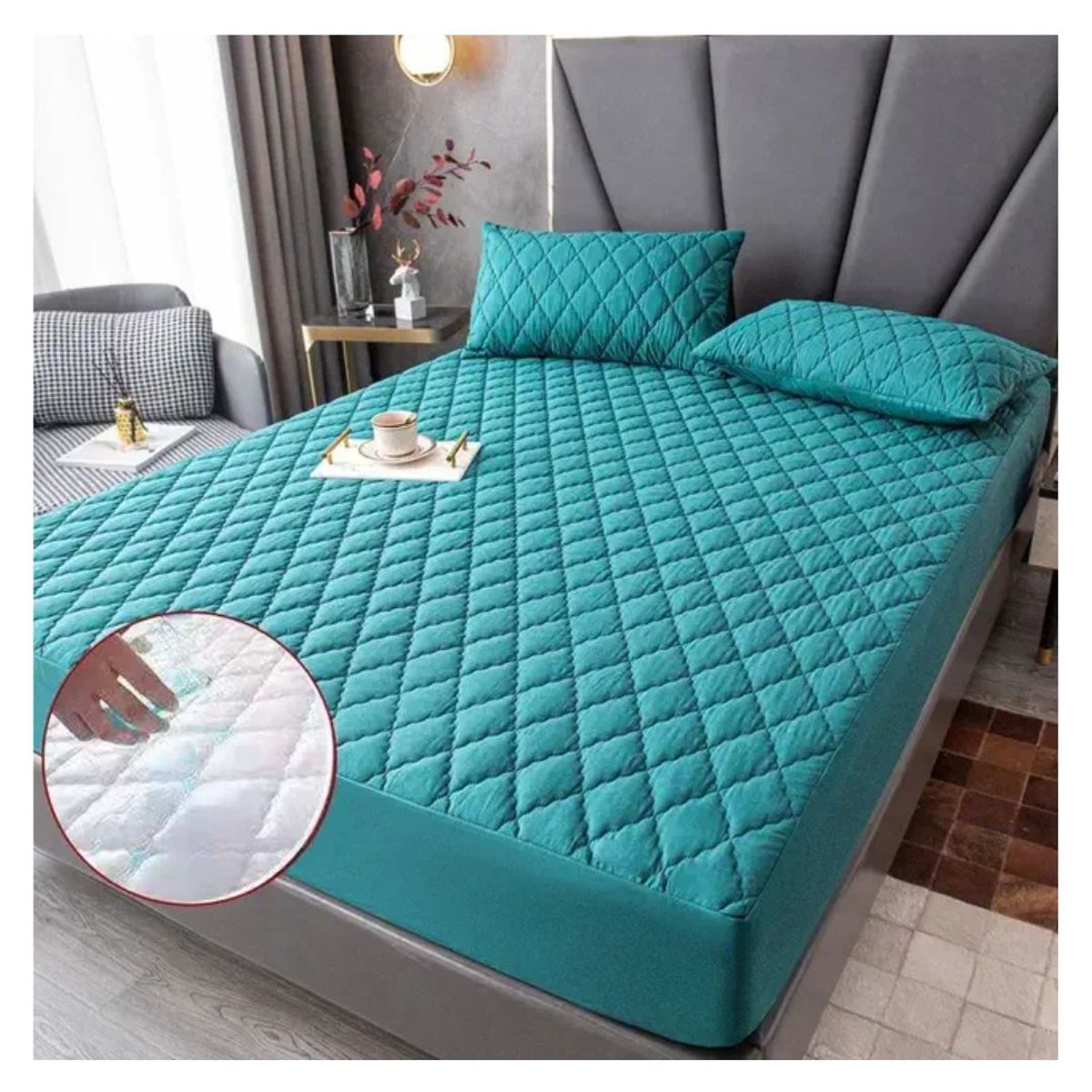 GENERICO - Funda Protector De Colchón Impermeable Antifluidos 2 Plazas Celeste