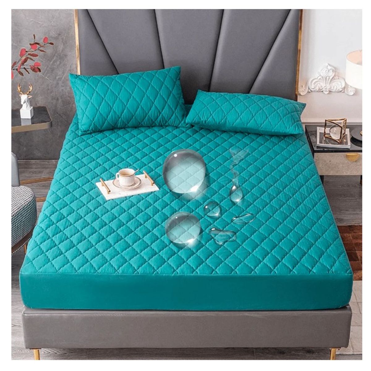 GENERICO - Funda Protector De Colchón Impermeable Antifluidos 2 Plazas Celeste