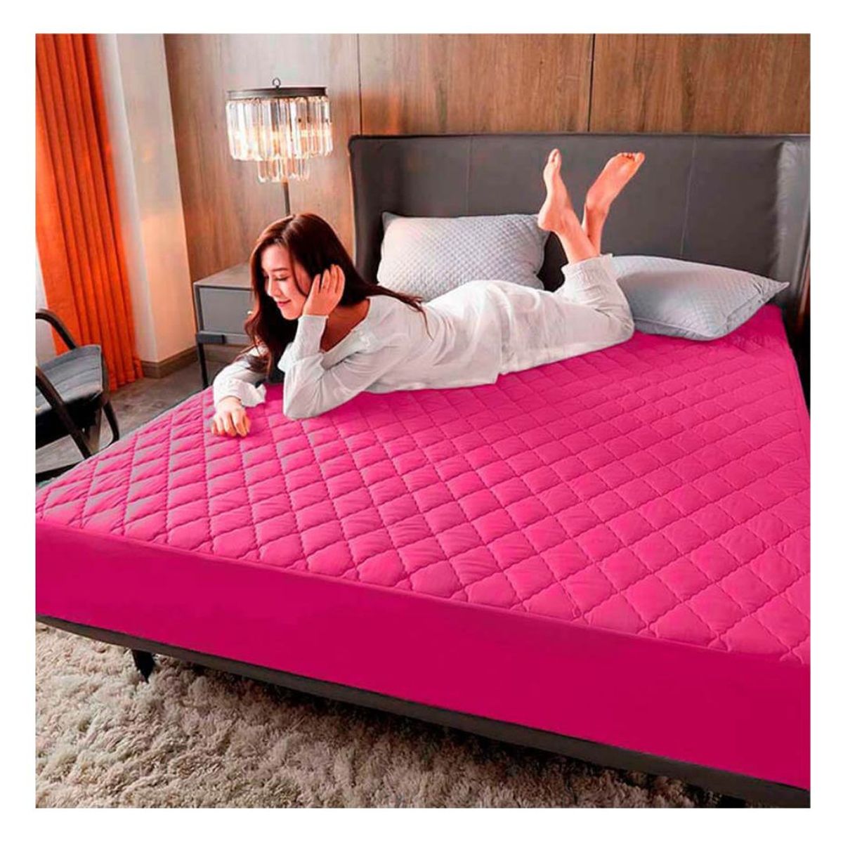 GENERICO - Funda Protector De Colchón Impermeable Antifluidos 2 Plazas Fucsia