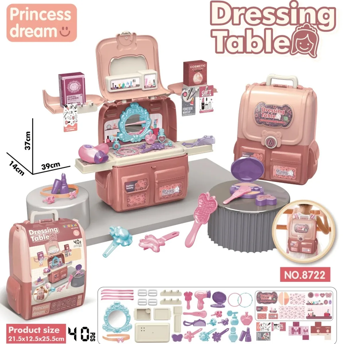 GENERICO - MOCHILA  BELLEZA  INCLUYE 40 ACCESORIOS