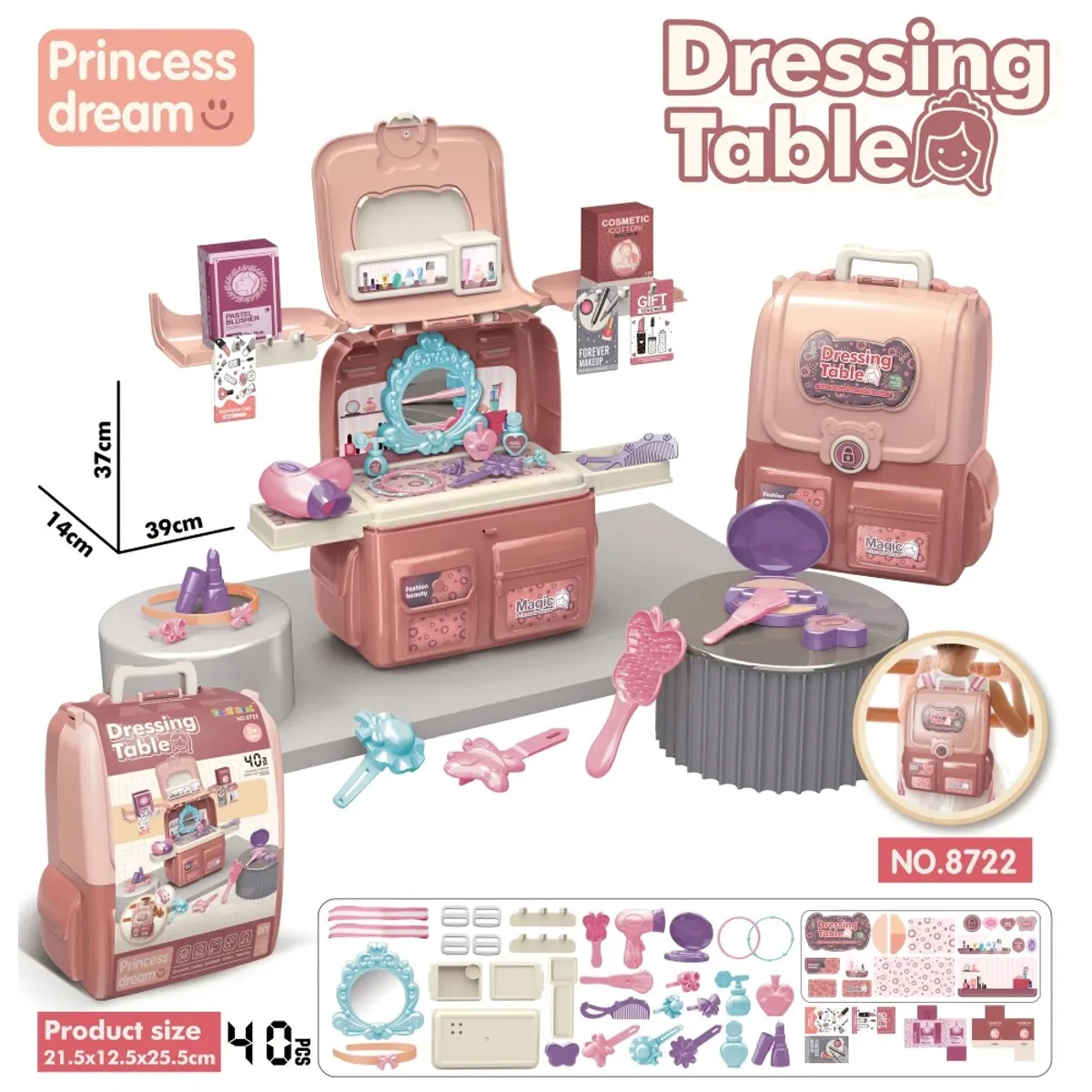 GENERICO - MOCHILA  BELLEZA  INCLUYE 40 ACCESORIOS