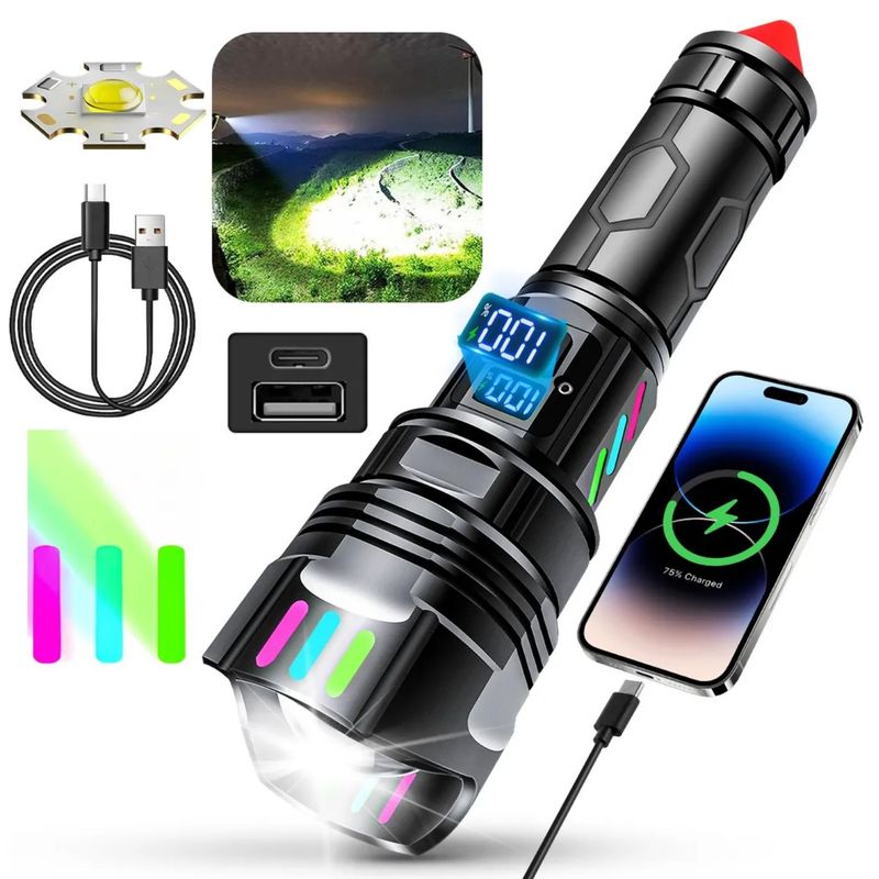 GENERICO - Linterna Recargable 3000lm Tipo C Power Bank 4 En 1