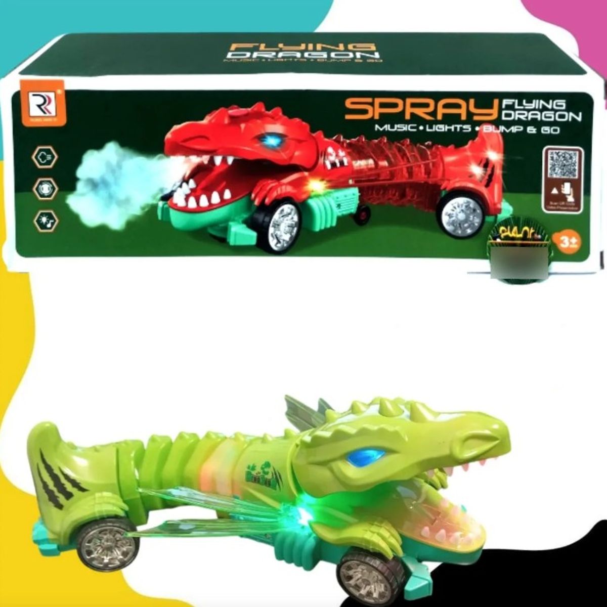 GENERICO - Carro Dragon A Rotación Para Niños Con Luz Sonido y Humo