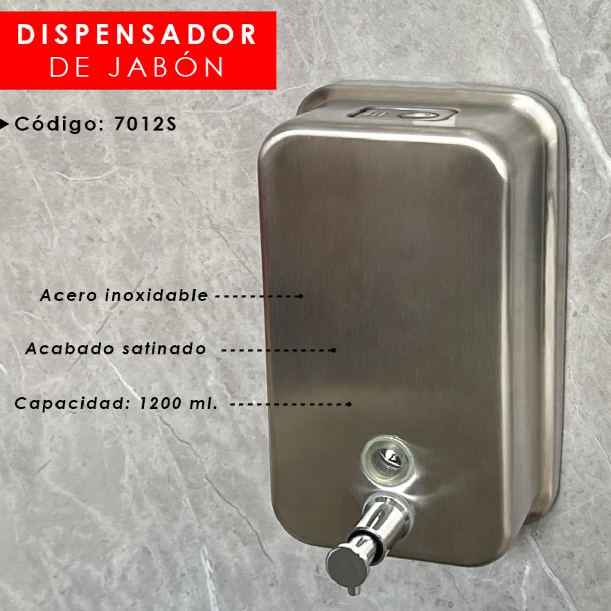XM - Dispensador de Jabón Liquido 7012S Acero Inoxidable Satinado