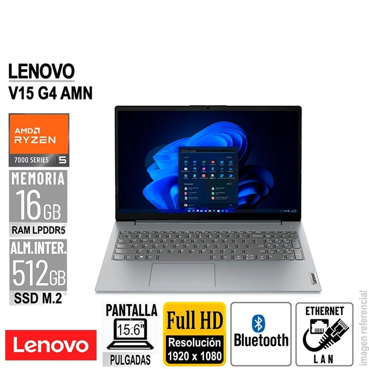 LENOVO - LAPTOP LENOVO V15 G4 AMN 15.6" FULLHD AMD RYZEN 5 7520U RAM 16GB 512GB-SSD SIN SISTEMA OPERATIVO