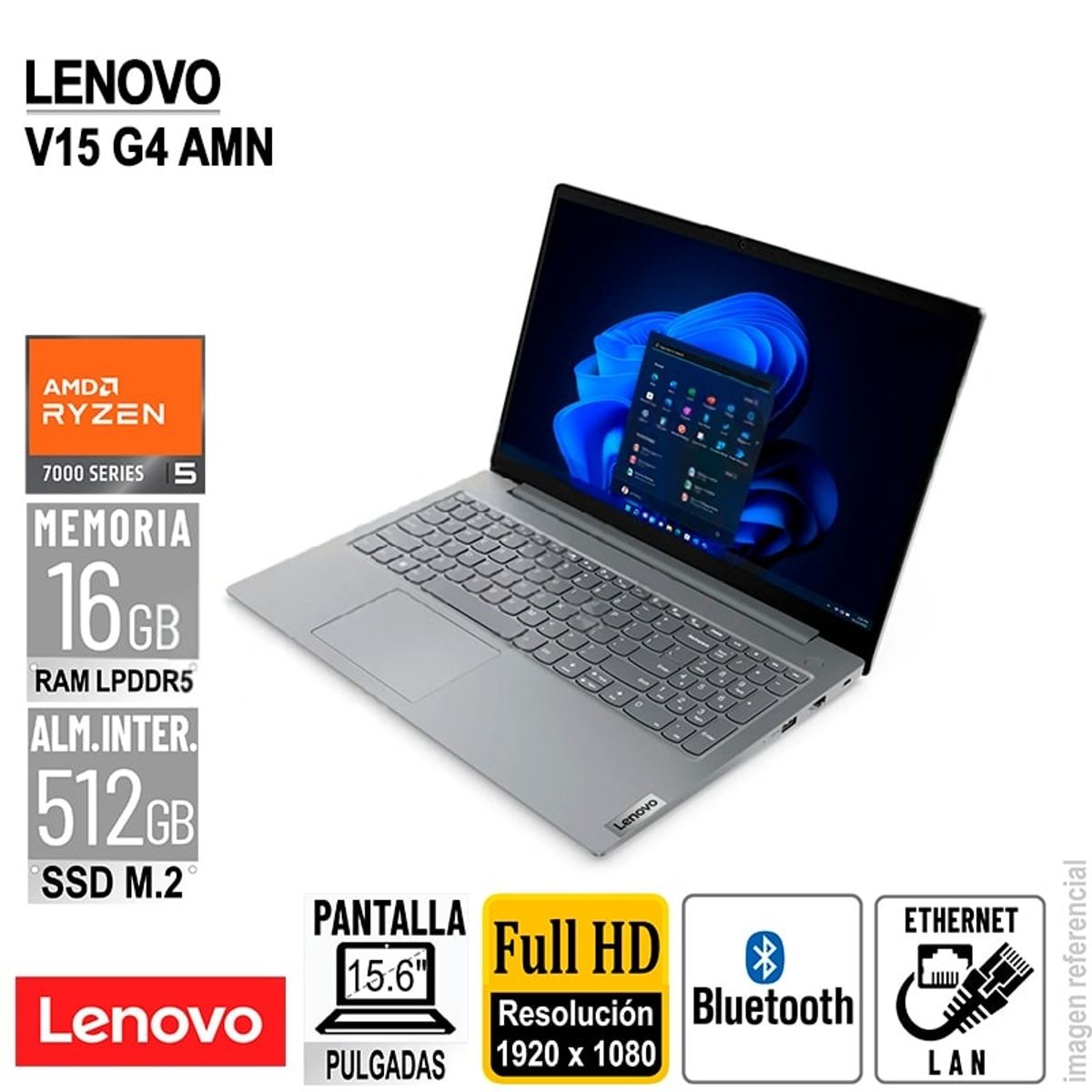 LENOVO - LAPTOP LENOVO V15 G4 AMN 15.6" FULLHD AMD RYZEN 5 7520U RAM 16GB 512GB-SSD SIN SISTEMA OPERATIVO
