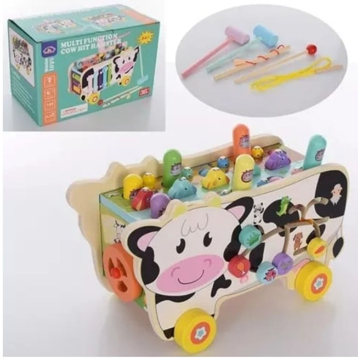 GENERICO - Vaquita de Madera Didáctica Multifunción 8 en 1 Montessori