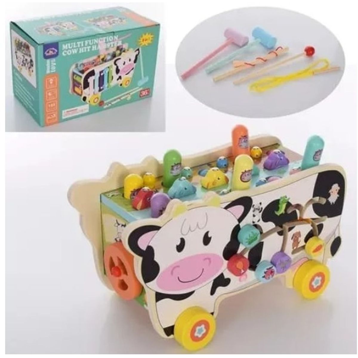 GENERICO - Vaquita de Madera Didáctica Multifunción 8 en 1 Montessori