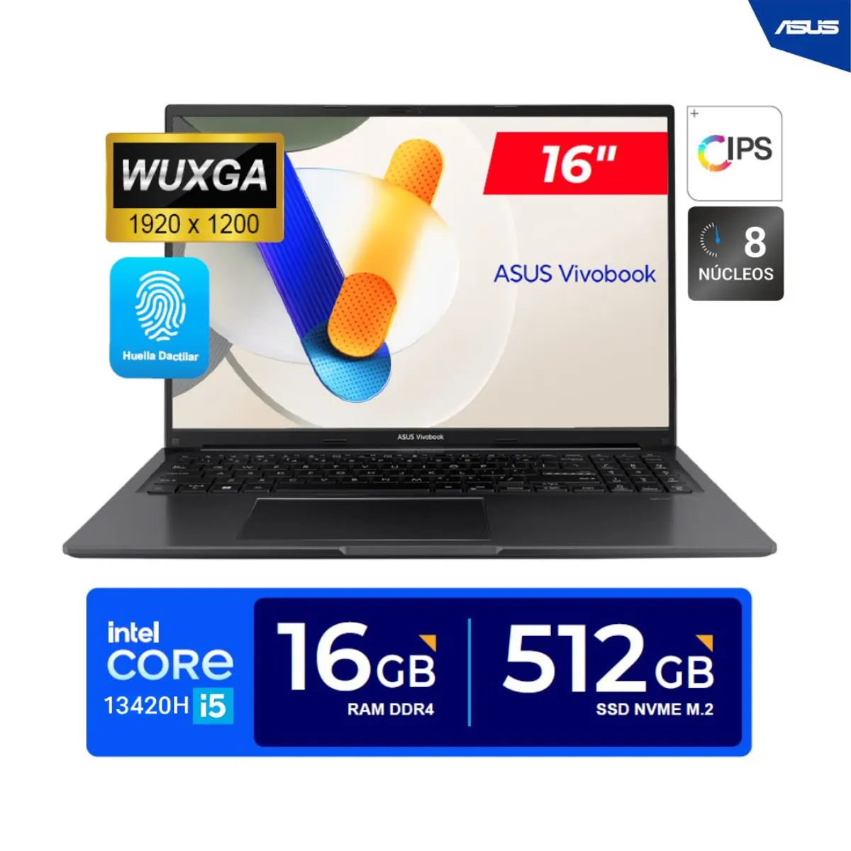 ASUS - LAPTOP ASUS VIVOBOOK 16 / 16.0" WUXGA, IPS / Core i5-13420H, 4.60GHz / 16GB DDR4, 512GB SSD, FREEDOS