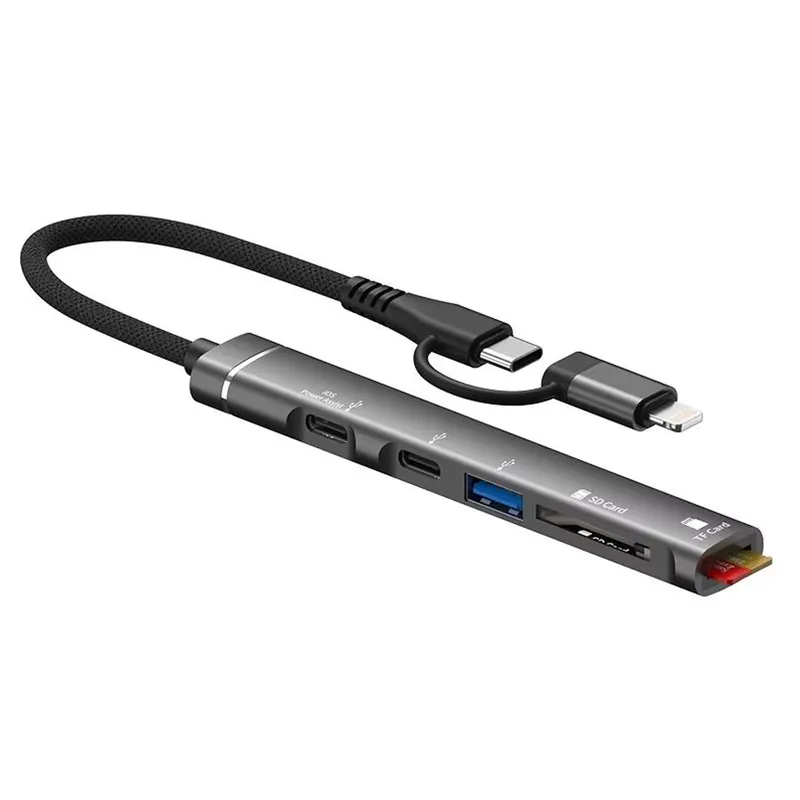 GENERICO - Adaptador 5 En 1 Usb Cable Tipo C Lightning Tarjeta SD Micro Sd