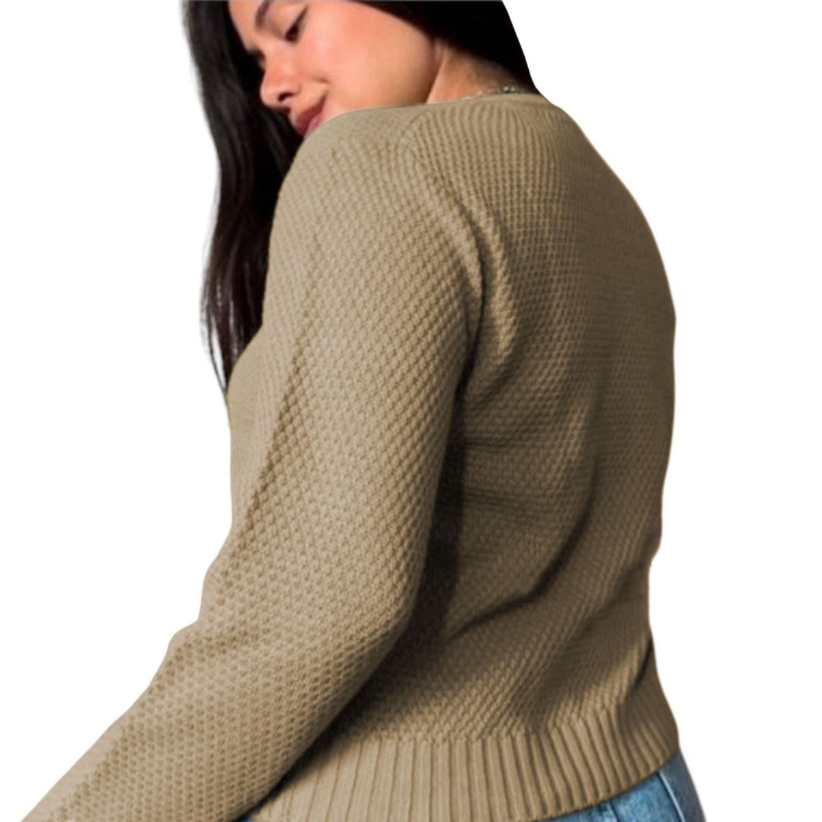 GENERICO - Chompa Mujer Hilo Botones Mlarga Melody 359G-24 Color Beige