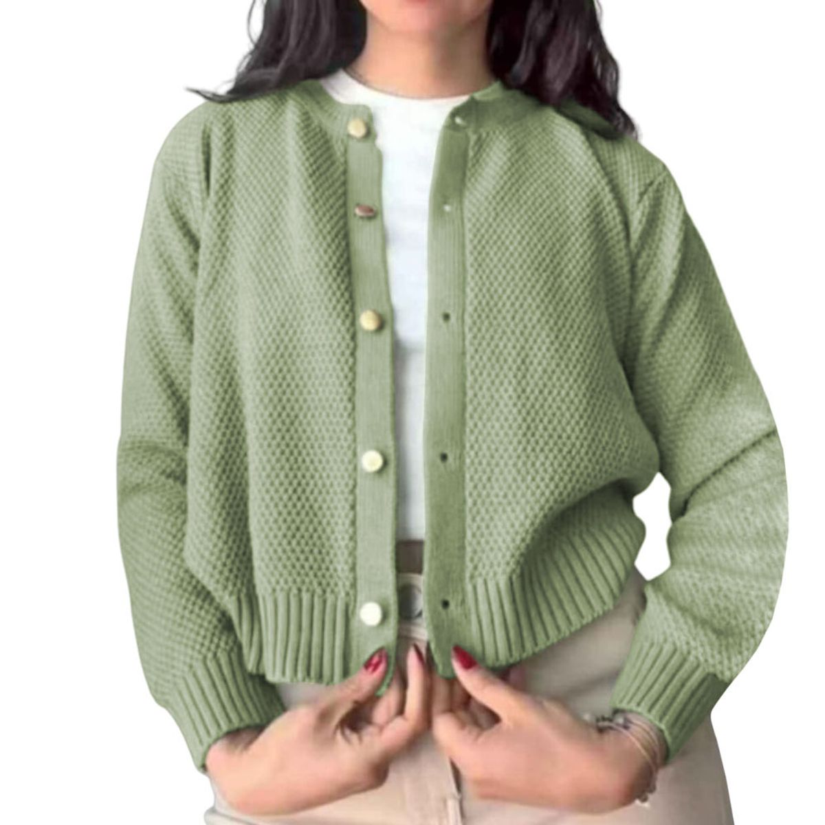 GENERICO - Chompa Mujer Hilo Botones Mlarga Melody 359G-24 Color Verde