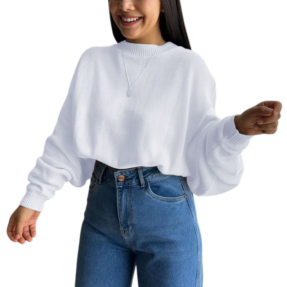 GENERICO - Sueter Mujer Hilo Cerada Mlarga 359G-25 Color Blanco