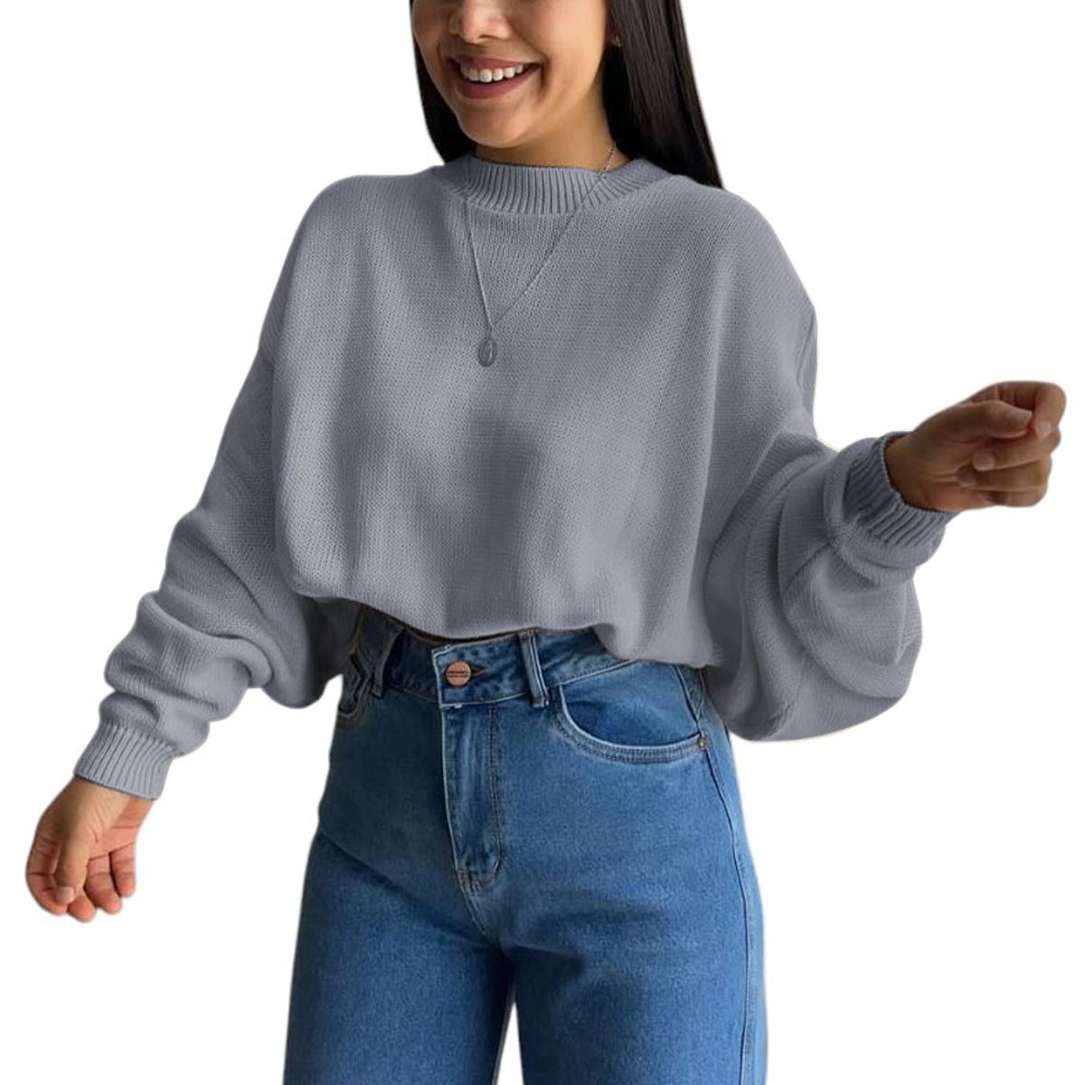 GENERICO - Sueter Mujer Hilo Cerada Mlarga 359G-25 Color Gris