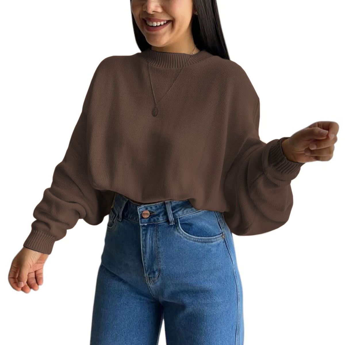 GENERICO - Sueter Mujer Hilo Cerada Mlarga 359G-25 Color Marron