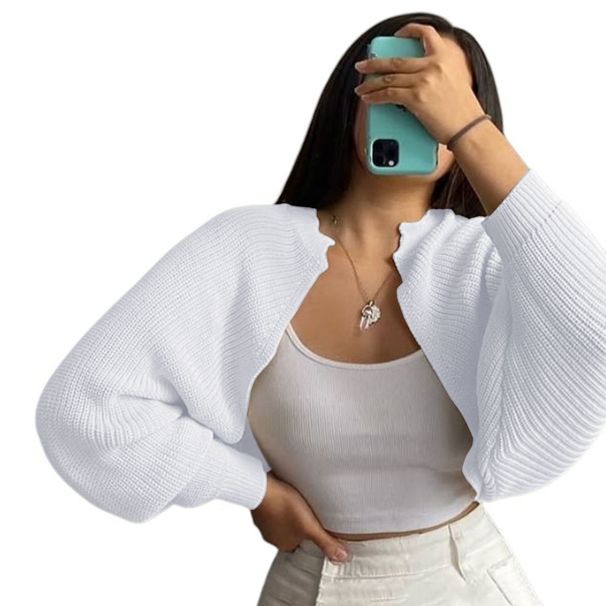 GENERICO - Sueter Mujer Hilo Mlarga Abierto 359G-21 Color Blanco