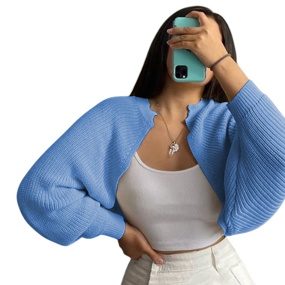 GENERICO - Sueter Mujer Hilo Mlarga Abierto 359G-21 Color Celeste