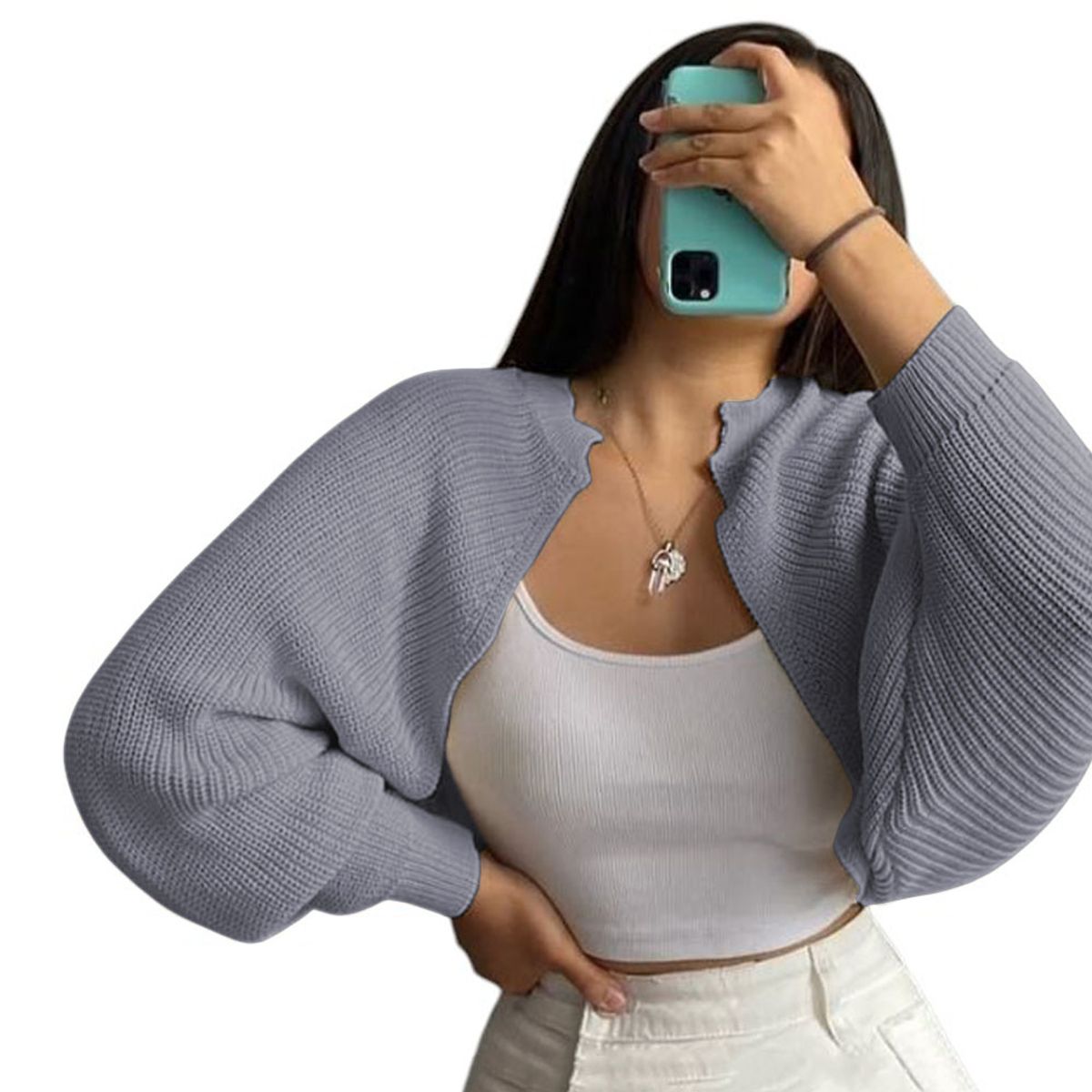 GENERICO - Sueter Mujer Hilo Mlarga Abierto 359G-21 Color Gris