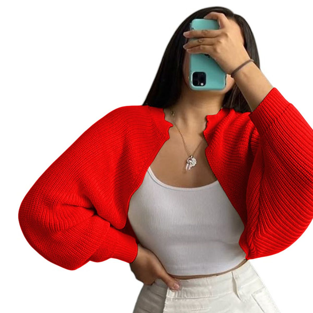 GENERICO - Sueter Mujer Hilo Mlarga Abierto 359G-21 Color Rojo