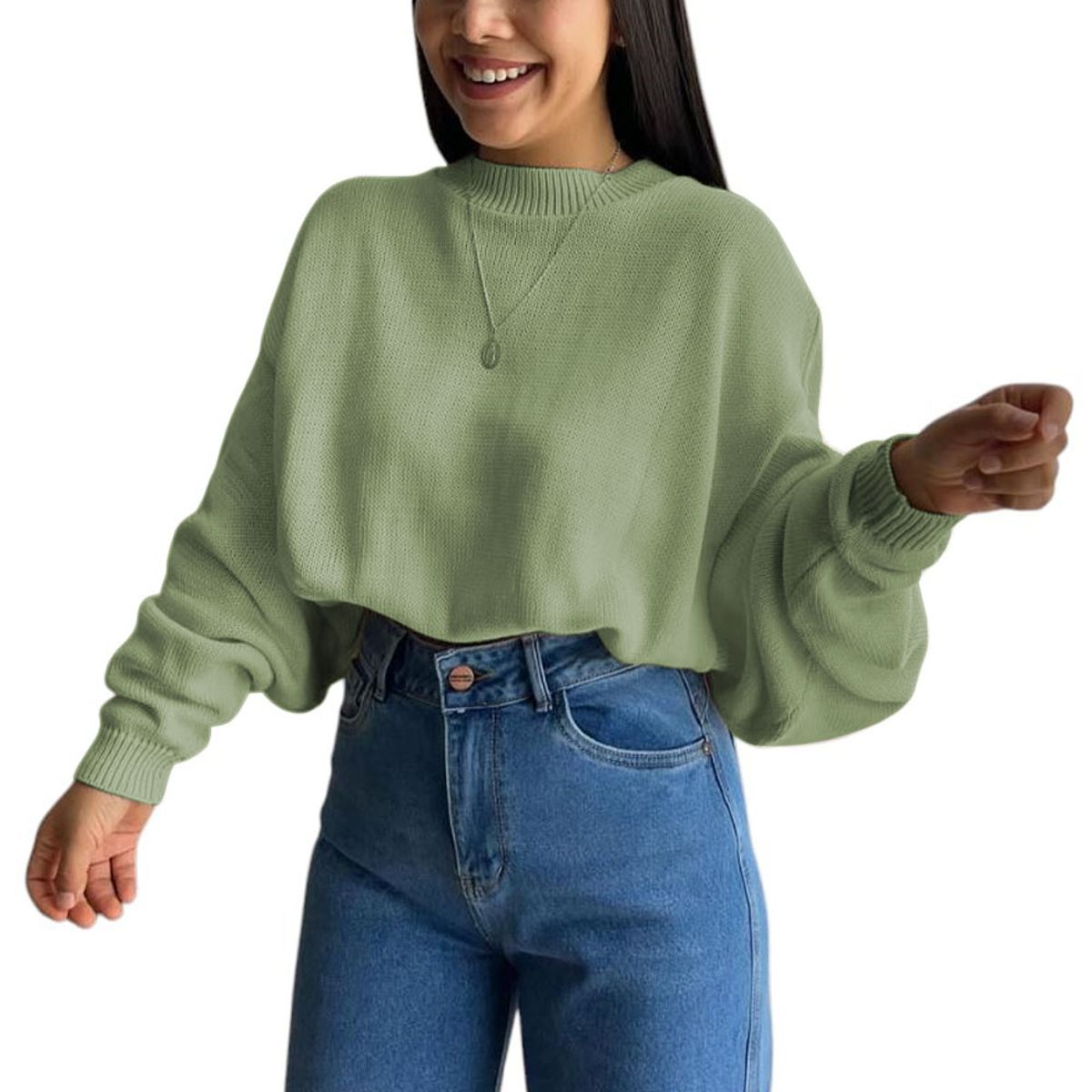 GENERICO - Sueter Mujer Hilo Cerada Mlarga 359G-25 Color Olivo