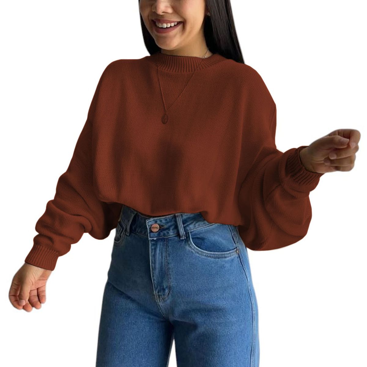 GENERICO - Sueter Mujer Hilo Cerada Mlarga 359G-25 Color Ladrillo