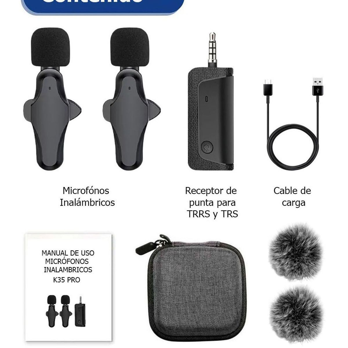 OEM - Micrófonos Inalámbricos Dual K35 Pro con filtros de peluche y estuche