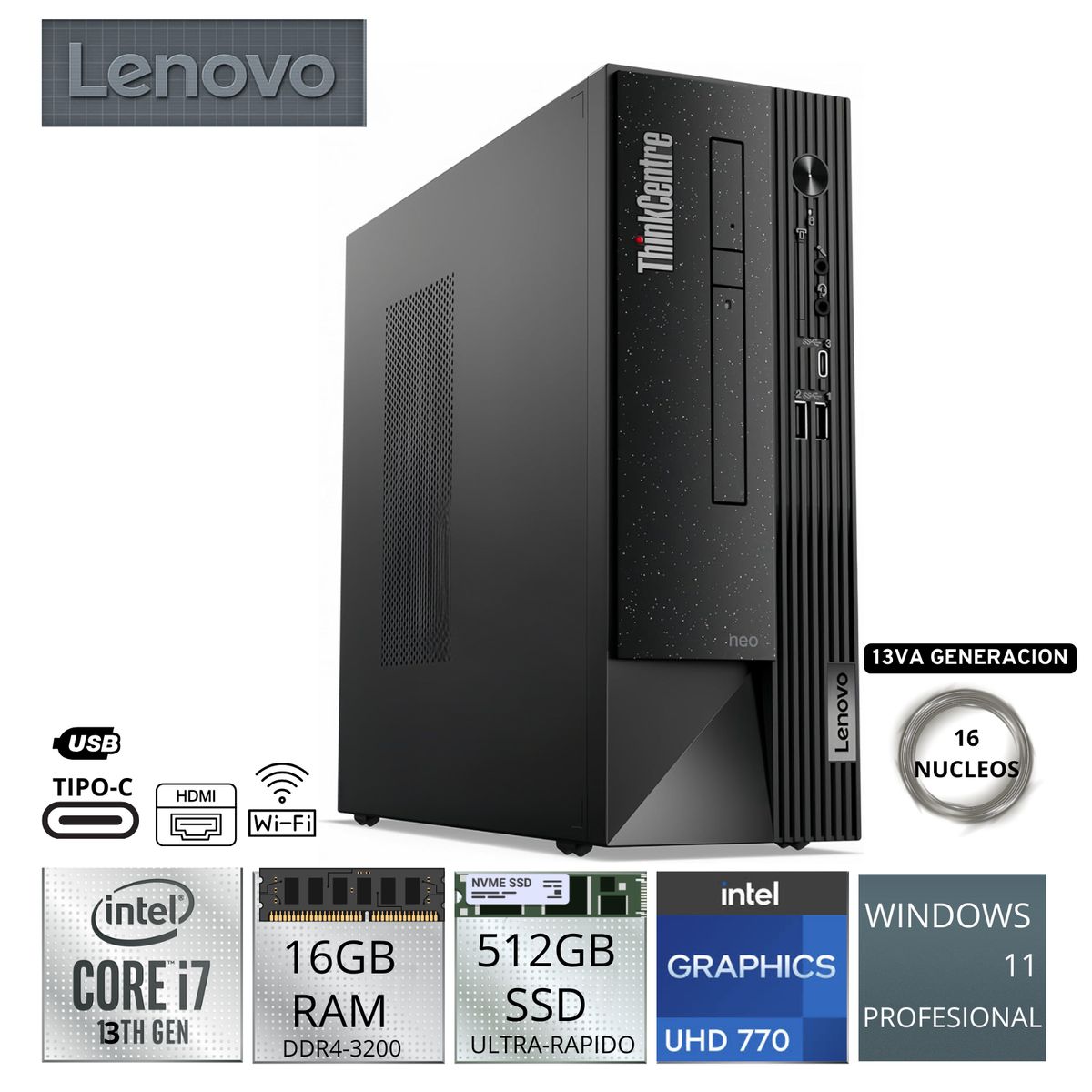 GENERICO - Computadora de escritorio Lenovo ThinkCentre neo  50S Gen 4  - Intel Core i7 16GB