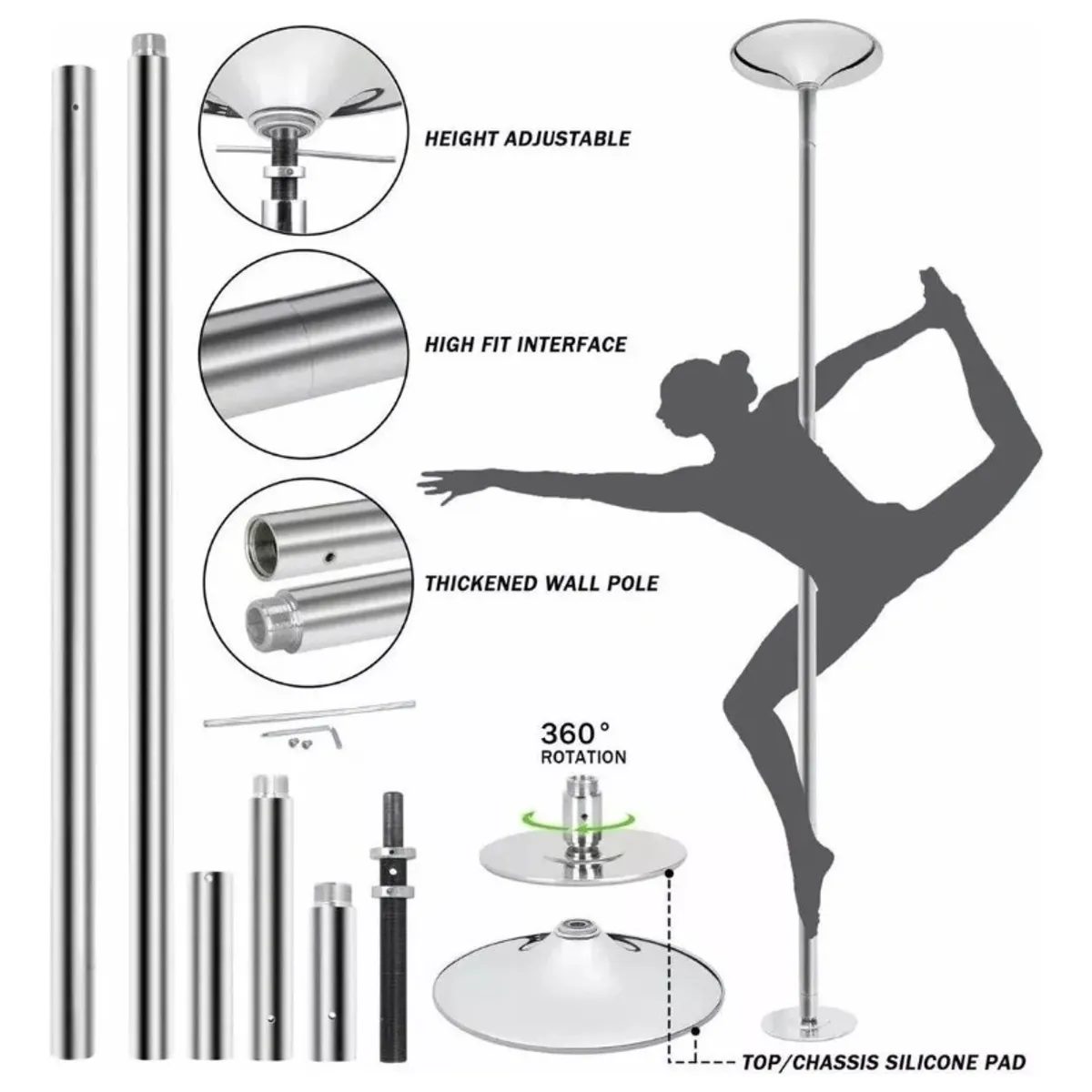 EASY FIT - Barra Profesional Pole Dance Fitness Portátil Fijo-giratorio