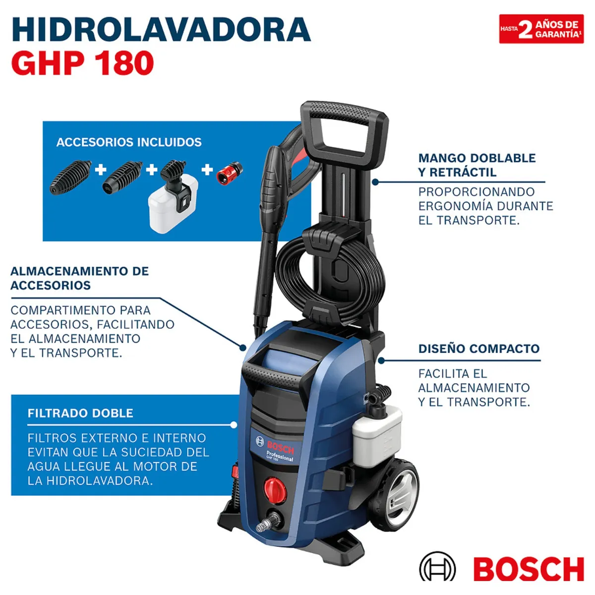 BOSCH - COMBO Hidrolavadora Alta Presión 1800PSI GHP180 ASPIRADORA INALAMBRICA