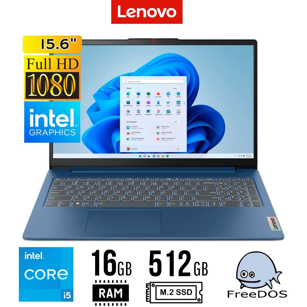 LENOVO - Laptop Lenovo IDEAPAD SLIM 3 15IAH8 intel Core i5 12va Gen Ram 16GB SSD 512 15.6 FHD FreeDos